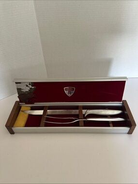 Gerber Silver Carving Knife and Fork Set with Red Lined Case